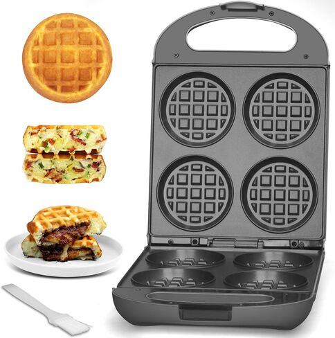 Baker's Friend Multi Stuffed Waffle Maker Thick, 4-Slice with 1.2'' Thick & 4'' Dia, Belgian Mini Waffle Maker Flip, Nonstick Breakfast Sandwich Maker, Stuffed Waffle Iron, Graphite in Saudi Arabia