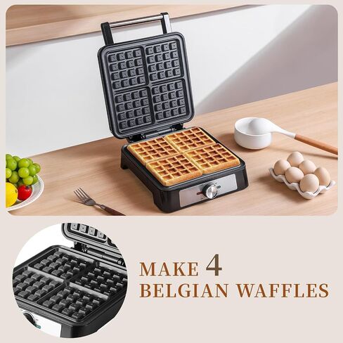 Belgian Square Thick Waffle Maker with Non-stick Plate, Temperature Control | 4 Slices Waffles Maker Waffle Iron Make Waffle in Minutes, 3 Browning Level, 1200W in Saudi Arabia