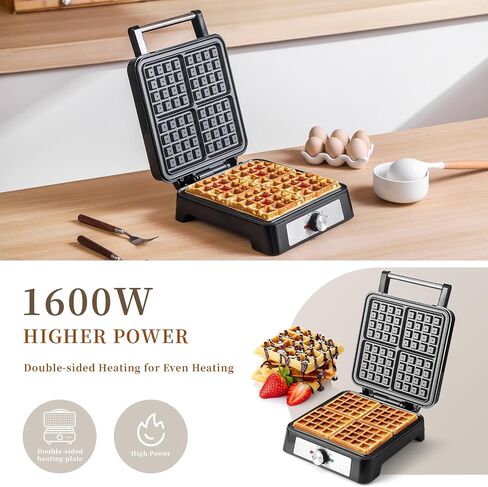 Belgian Square Thick Waffle Maker with Non-stick Plate, Temperature Control | 4 Slices Waffles Maker Waffle Iron Make Waffle in Minutes, 3 Browning Level, 1200W in Saudi Arabia