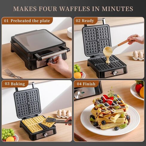 Belgian Square Thick Waffle Maker with Non-stick Plate, Temperature Control | 4 Slices Waffles Maker Waffle Iron Make Waffle in Minutes, 3 Browning Level, 1200W in Saudi Arabia
