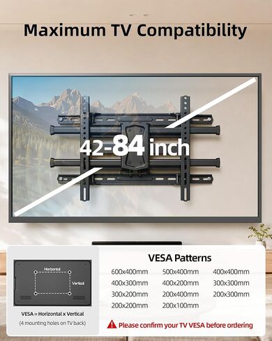 USX MOUNT UL Listed TV Wall Mount for 42"-84" TVs up to 110lbs and 8"-24" Wood Studs, TV Mount with Tilt, Swivel & Extension, Wall Mounts Bracket with Dual Articulating Arms, Max VESA 600x400mm in Kuwait