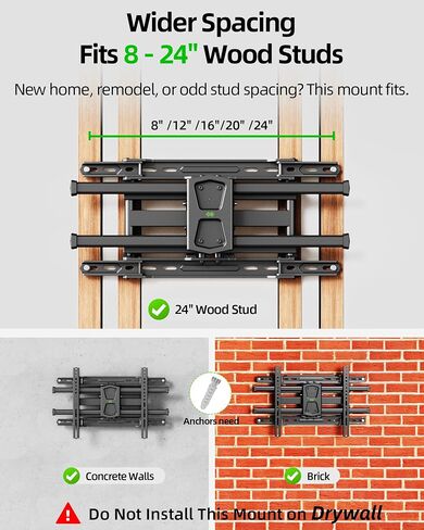 USX MOUNT UL Listed TV Wall Mount for 42"-84" TVs up to 110lbs and 8"-24" Wood Studs, TV Mount with Tilt, Swivel & Extension, Wall Mounts Bracket with Dual Articulating Arms, Max VESA 600x400mm in Kuwait