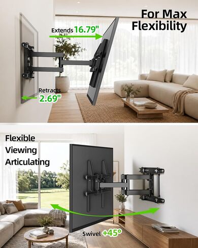 USX MOUNT UL Listed TV Wall Mount for 42"-84" TVs up to 110lbs and 8"-24" Wood Studs, TV Mount with Tilt, Swivel & Extension, Wall Mounts Bracket with Dual Articulating Arms, Max VESA 600x400mm in Kuwait