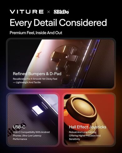 نظارات VITURE Pro 2 XR + حزمة وحدة تحكم الألعاب 8BitDo لنظام Android | 146 بوصة 120 هرتز، 63 جرام، قرص من 0 إلى -5.0D، عصي Hall Effect، زمن وصول منخفض USB-C، شحن أثناء اللعب، Android in Kuwait