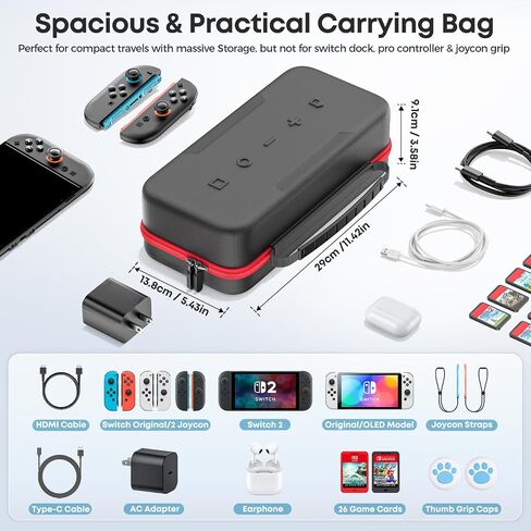 Carrying Case Compatible with Nintendo Switch 2(2025) , Portable Switch 2 Travel Carry Case Fit for Joy-Con 2 and AC Adapter, Hard Shell Protective Pouch Bag with 26 Game Cards for Game Accessories in Saudi Arabia