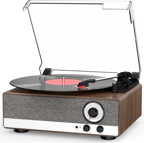 7-in-1 Vinyl Record Player, Bluetooth Belt Drive Turntable | 3-Speed Turntables for Vinyl Records, AM/FM Radio, Pitch Control, RCA Out, Auto Stop, Walnut in Saudi Arabia