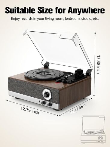 7-in-1 Vinyl Record Player, Bluetooth Belt Drive Turntable | 3-Speed Turntables for Vinyl Records, AM/FM Radio, Pitch Control, RCA Out, Auto Stop, Walnut in Saudi Arabia