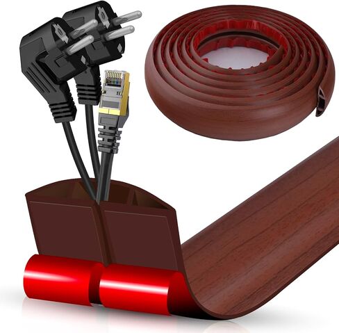 Floor Cord Cover Cavity 0.8"x0.37" Self Adhesive Cord Hider, 3.3FT Low Profile Cable Management, Extension Strip Protector for Wires, Prevent Cable Trips for Offices, Gyms (Wood Light Yellow) in Kuwait