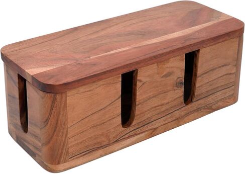 Acacia Cable Management Box - Rustic Design (Natural, Large) | Acacia Wood, Cable Organizer, Rustic Style, Modern Design, Desktop Storage in Saudi Arabia