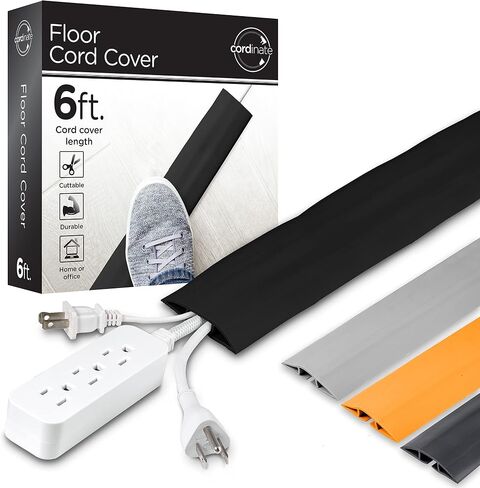 Cordinate 6ft Floor Cord Cover, Cable Protector, Hide Extension Cords | Protect Cords, Prevent Cable Trips, Heavy Duty Cord Hider - Cable Cavity = 0.75" (W) x 0.43" (H) - Tan in Saudi Arabia