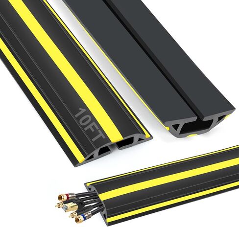 10 ft Cord Covers for Wires on Floor, Heavy Duty PVC Duct Floor Cord Cover, Floor Cable Cover Easy to Unroll Prevent Trip Hazard for Home Office or Outdoor Settings (Black) in Saudi Arabia