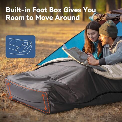 MEREZA Mummy Double Sleeping Bag for Adults with Pillow Cold Weather 0 Degree 2 Person Sleeping Bag for Big Tall Mens Couples Family Camping in Saudi Arabia
