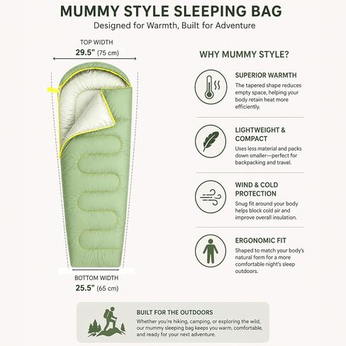 SunTrail Collective Sleeping Bag – Lightweight 32-59° Sleeping Bag for Teens & Young Adults, Mummy Style, Warm & Compact Camping Sleep Sack for Outdoor, Travel & Festivals, Portable w/Carry Bag in Saudi Arabia