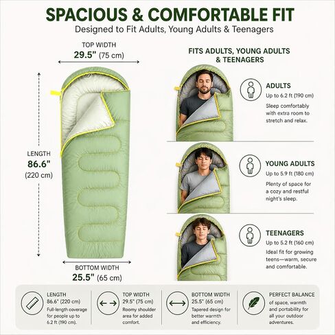 SunTrail Collective Sleeping Bag – Lightweight 32-59° Sleeping Bag for Teens & Young Adults, Mummy Style, Warm & Compact Camping Sleep Sack for Outdoor, Travel & Festivals, Portable w/Carry Bag in Saudi Arabia