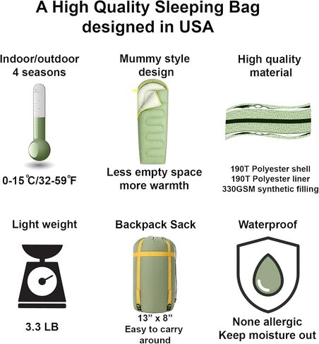 SunTrail Collective Sleeping Bag – Lightweight 32-59° Sleeping Bag for Teens & Young Adults, Mummy Style, Warm & Compact Camping Sleep Sack for Outdoor, Travel & Festivals, Portable w/Carry Bag in Saudi Arabia