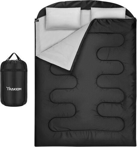 TRAKIOM Double Sleeping Bag with 2 Pillows, Warm Sleeping Bags for Adults, Large Queen Size XL Camping Sleeping Bags for Camping, Backpacking Or Hiking,Waterproof Sleeping Bag for Cold Weather & Warm in Saudi Arabia