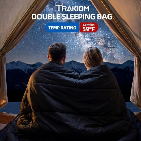 TRAKIOM Double Sleeping Bag with 2 Pillows, Warm Sleeping Bags for Adults, Large Queen Size XL Camping Sleeping Bags for Camping, Backpacking Or Hiking,Waterproof Sleeping Bag for Cold Weather & Warm in Saudi Arabia