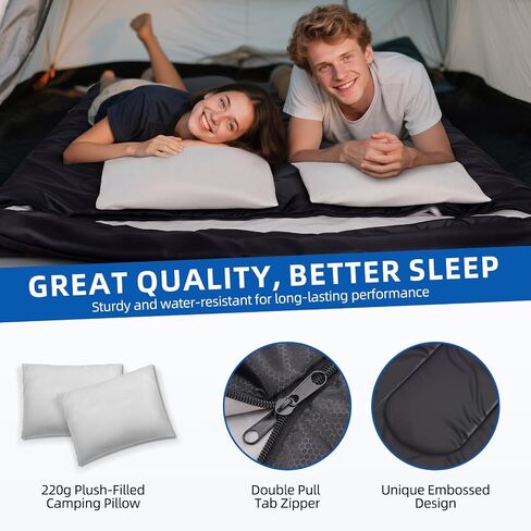 TRAKIOM Double Sleeping Bag with 2 Pillows, Warm Sleeping Bags for Adults, Large Queen Size XL Camping Sleeping Bags for Camping, Backpacking Or Hiking,Waterproof Sleeping Bag for Cold Weather & Warm in Saudi Arabia