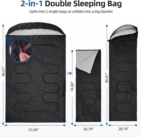 TRAKIOM Double Sleeping Bag with 2 Pillows, Warm Sleeping Bags for Adults, Large Queen Size XL Camping Sleeping Bags for Camping, Backpacking Or Hiking,Waterproof Sleeping Bag for Cold Weather & Warm in Saudi Arabia
