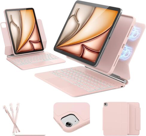 for iPad Air 11-inch Case with Keyboard (M3/M2, 2025/2024), Keyboard for iPad Pro 11" (1/2/3/4th Gen) & Air 4/5, Portrait/Landscape Mode, 11-Color Backlit, Removable Protective Case, Pink in Saudi Arabia
