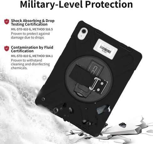 CODi Rugged iPad 11" A16 / iPad 10.9" 10th Generation Case, Asset Tag Window, Drop-Test Protective Tablet Cover with Rotating Kickstand, Hand Strap, Shoulder Strap, 360° Protection, Black (10) in Saudi Arabia