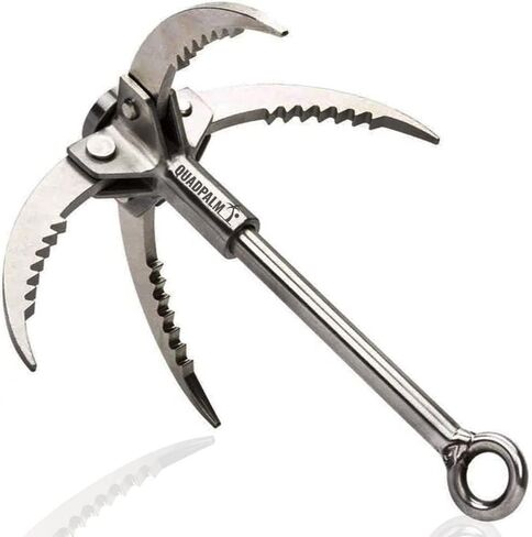 Stainless Steel Foldable Grappling Hook – Multifunctional QUADPALM Grapple Hook - 4 Stainless Steel Folding Claws - Heavy Duty - Outdoor Camping Hiking Tree Rock Mountain Climbing Equipment in Kuwait