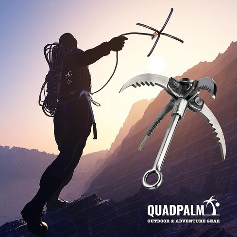 Stainless Steel Foldable Grappling Hook – Multifunctional QUADPALM Grapple Hook - 4 Stainless Steel Folding Claws - Heavy Duty - Outdoor Camping Hiking Tree Rock Mountain Climbing Equipment in Kuwait