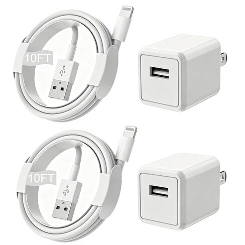 iPhone Charger,Extra Long 2 Pack 10FT Lightning Cable Cube i Phone 12 Charger Charging Transfer Cord Cable with USB Plug Wall Charge Block Travel Adapter for iPhone 14/13/12/11/SE2022/8/7/XS/XR/X/iPad in Kuwait