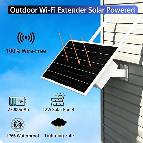 Outdoor WiFi Extender Solar Powered, WiFi Booster and Signal Amplifier | 2.4GHz 300Mbps Outside WiFi Repeater,12W Solar & 27Ah Battery, IP66, Portable Range,Setup Easily for Yard, Garden, Camping,RV in Kuwait