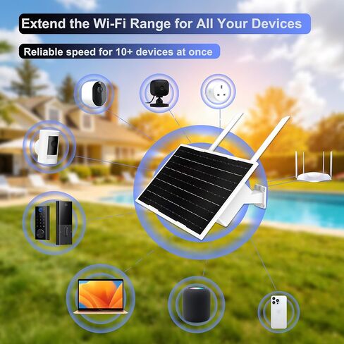 Outdoor WiFi Extender Solar Powered, WiFi Booster and Signal Amplifier | 2.4GHz 300Mbps Outside WiFi Repeater,12W Solar & 27Ah Battery, IP66, Portable Range,Setup Easily for Yard, Garden, Camping,RV in Kuwait