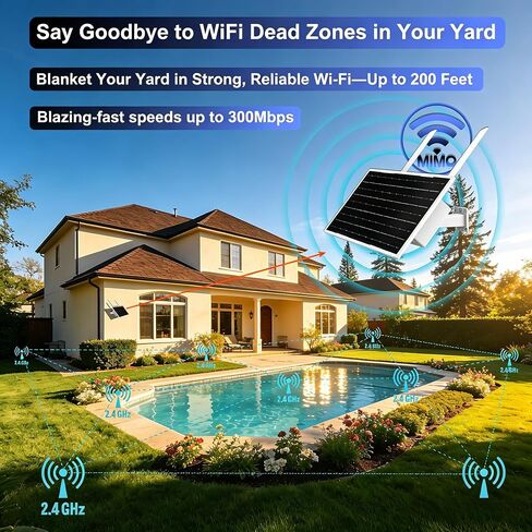 Outdoor WiFi Extender Solar Powered, WiFi Booster and Signal Amplifier | 2.4GHz 300Mbps Outside WiFi Repeater,12W Solar & 27Ah Battery, IP66, Portable Range,Setup Easily for Yard, Garden, Camping,RV in Kuwait