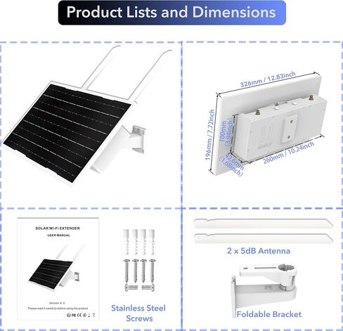 Outdoor WiFi Extender Solar Powered, WiFi Booster and Signal Amplifier | 2.4GHz 300Mbps Outside WiFi Repeater,12W Solar & 27Ah Battery, IP66, Portable Range,Setup Easily for Yard, Garden, Camping,RV in Kuwait