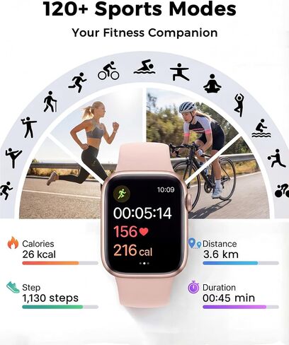 Smart Watch, Fitness Watch for Women Men with 24/7 Heart Rate/Blood Pressure Monitor,Pedometer, Sleep Tracker, 120+ Sport Modes, IP68 Waterproof Activity&Fitness Tracker Compatible with Android iPhone in Kuwait