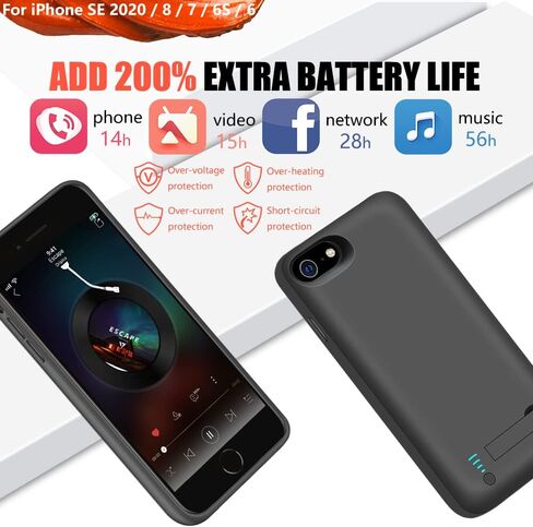 Battery Case for iPhone SE 2020/8 / 7 / 6S / 6, 5000mAh Rechargeable Extended Battery Charging Charger Case, Adds 2X Extra Juice (4.7 Inches) Black in Kuwait