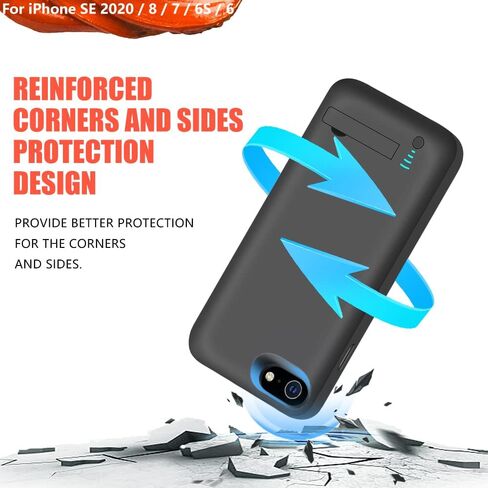 Battery Case for iPhone SE 2020/8 / 7 / 6S / 6, 5000mAh Rechargeable Extended Battery Charging Charger Case, Adds 2X Extra Juice (4.7 Inches) Black in Kuwait