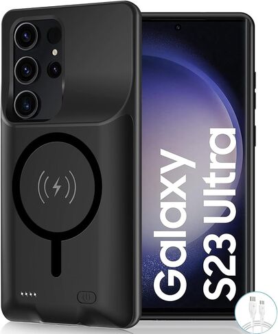 Battery Case for Galaxy S23 Plus,[12000mAh] Large Capacity Slim Portable Protective Fast Charging Case Battery Case Compatible with Galaxy S23 Plus(6.6inch) Wireless Charging Case with Carplay-Black in Saudi Arabia