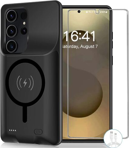 Battery Case for Galaxy S23 Plus,[12000mAh] Large Capacity Slim Portable Protective Fast Charging Case Battery Case Compatible with Galaxy S23 Plus(6.6inch) Wireless Charging Case with Carplay-Black in Saudi Arabia