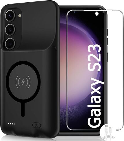 Battery Case for Galaxy S23 Plus,[12000mAh] Large Capacity Slim Portable Protective Fast Charging Case Battery Case Compatible with Galaxy S23 Plus(6.6inch) Wireless Charging Case with Carplay-Black in Saudi Arabia