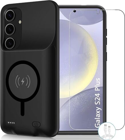 Battery Case for Galaxy S23 Plus,[12000mAh] Large Capacity Slim Portable Protective Fast Charging Case Battery Case Compatible with Galaxy S23 Plus(6.6inch) Wireless Charging Case with Carplay-Black in Saudi Arabia