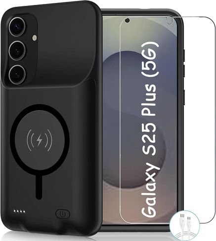 Battery Case for Galaxy S23 Plus,[12000mAh] Large Capacity Slim Portable Protective Fast Charging Case Battery Case Compatible with Galaxy S23 Plus(6.6inch) Wireless Charging Case with Carplay-Black in Saudi Arabia