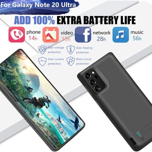 Battery Case for Samsung Galaxy Note 20 Ultra 5G, 5000mAh Rechargeable Extended Battery Charging Charger Case, Add 100% Extra Juice, Not Compatible with Galaxy S20 Ultra Black in Kuwait
