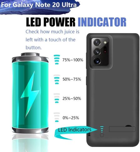 Battery Case for Samsung Galaxy Note 20 Ultra 5G, 5000mAh Rechargeable Extended Battery Charging Charger Case, Add 100% Extra Juice, Not Compatible with Galaxy S20 Ultra Black in Kuwait
