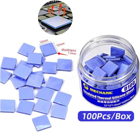 100 Pcs Pre-Cut Thermal Pads Insulated Thermal Silicone Pads Heat Dissipation Pad for PC Phone PCB Motherboard CPU BGA IC Chips Repair,12x12x1.5mm in Saudi Arabia