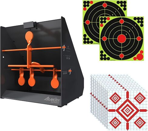 Pellet Gun Target Trap with Center Shot - 12pcs Paper Targets and 4 Resetting Metal Shooting Targets for Airgun, Rifle, Rimfire, Perfect for Backyard, Outdoor, Indoor Shooting Practice in Saudi Arabia