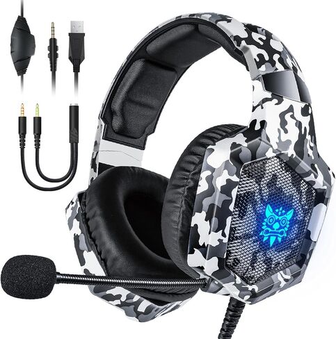 Gaming Headset with Microphone, Gaming Headphones Compatible for PS4 PS5 Xbox PC with RGB Lights, PlayStation Headset with Noise Reduction 7.1 Surround Sound Over-Ear and Wired 3.5mm Jack (Black) in Saudi Arabia