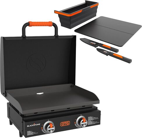 Blackstone Griddle 22 بوصة، OTG شواية سطح الطاولة الخارجية مع غطاء مدمج، ومجموعة قطع وسكاكين ملحقات Blackstone، شواية محمولة للتخييم، والشواء بالباب الخلفي، والطهي in Kuwait