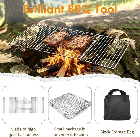 Bushcraft Stainless BBQ Cooking Campfire Grill Grate, 304 Stainless Steel Mesh for Camping, Campfires, Backpacking, Hunting & Fishing Gear in Saudi Arabia