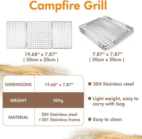 Bushcraft Stainless BBQ Cooking Campfire Grill Grate, 304 Stainless Steel Mesh for Camping, Campfires, Backpacking, Hunting & Fishing Gear in Saudi Arabia