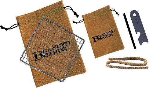 Portable Bushcraft Stainless Steel BBQ Cooking Grill Grate, Survival Bugout Fire Starter Kit, Ferro Rod, Waxed Jute Tinder, Striker, Burlap Bag (Folding Grill + Fire Starter Kit) in Saudi Arabia