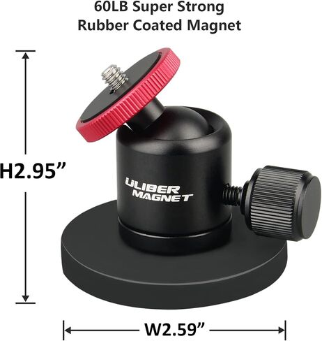 ULIBERMAGNET Magnetic Camera Mount, 80LB Heavy Duty Metal Car Adjustable Magnetic Mobile Camera Holder with Mini Ball Head,Strong Rubber Coated Magnet with 1/4’’-20 Male Thread Stud for GoPro in Kuwait